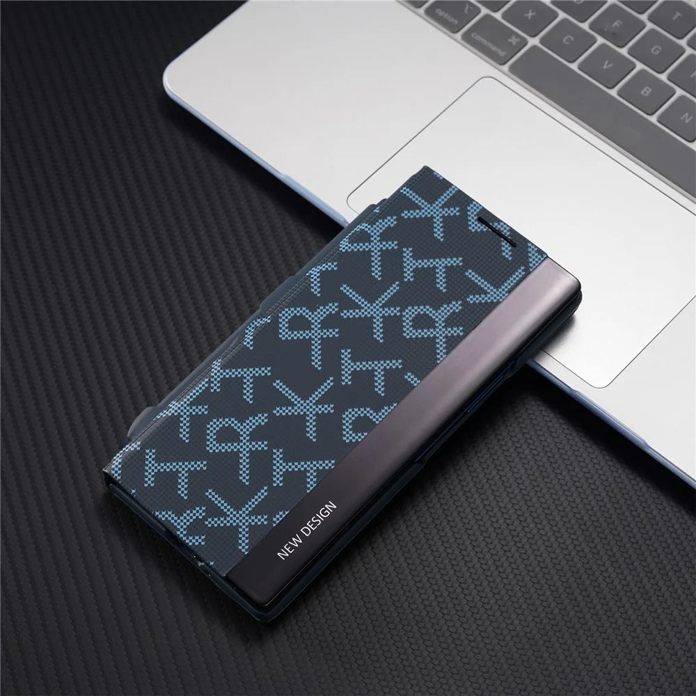 For Samsung Galaxy Z Fold3 5G Case Geometric Pixel Pattern Kickstand Foldable PC Phone Cover with Stylus - Blue - 2