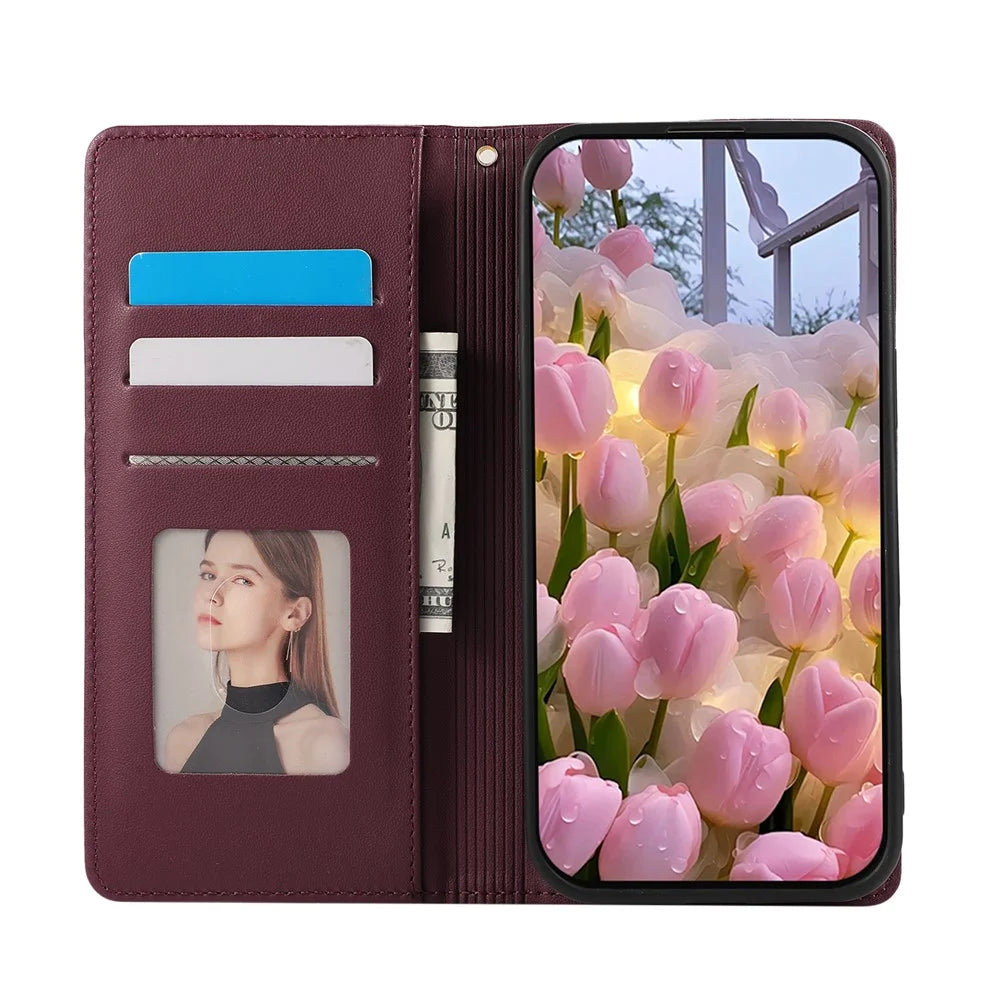 For Samsung Galaxy S26 Ultra Case RFID Blocking Wallet Stand Rhombus Leather Phone Cover with Wrist Strap - Red - 2