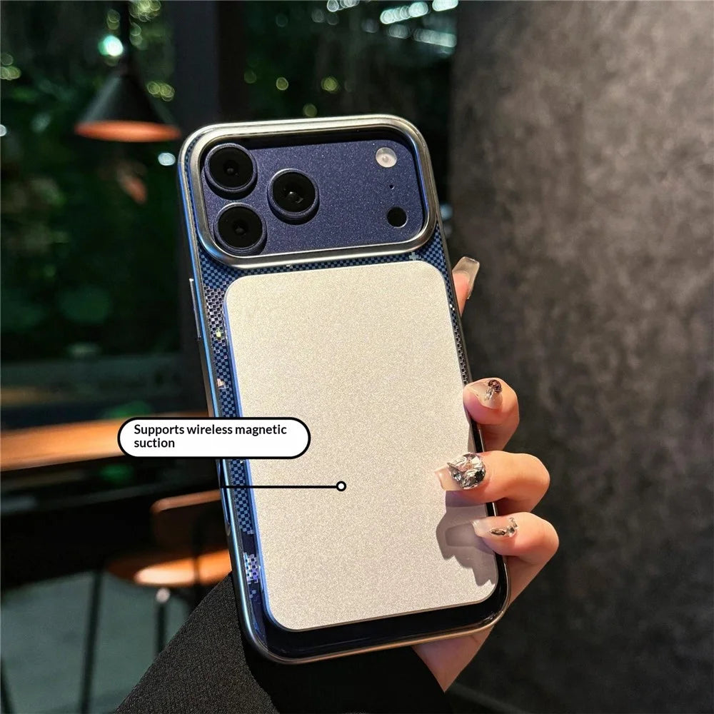 For iPhone 17 Pro Case Compatible with MagSafe Starry Mountain Series Pixel Style Gradient Design TPU + PC Phone Cover - Navy Blue - 2