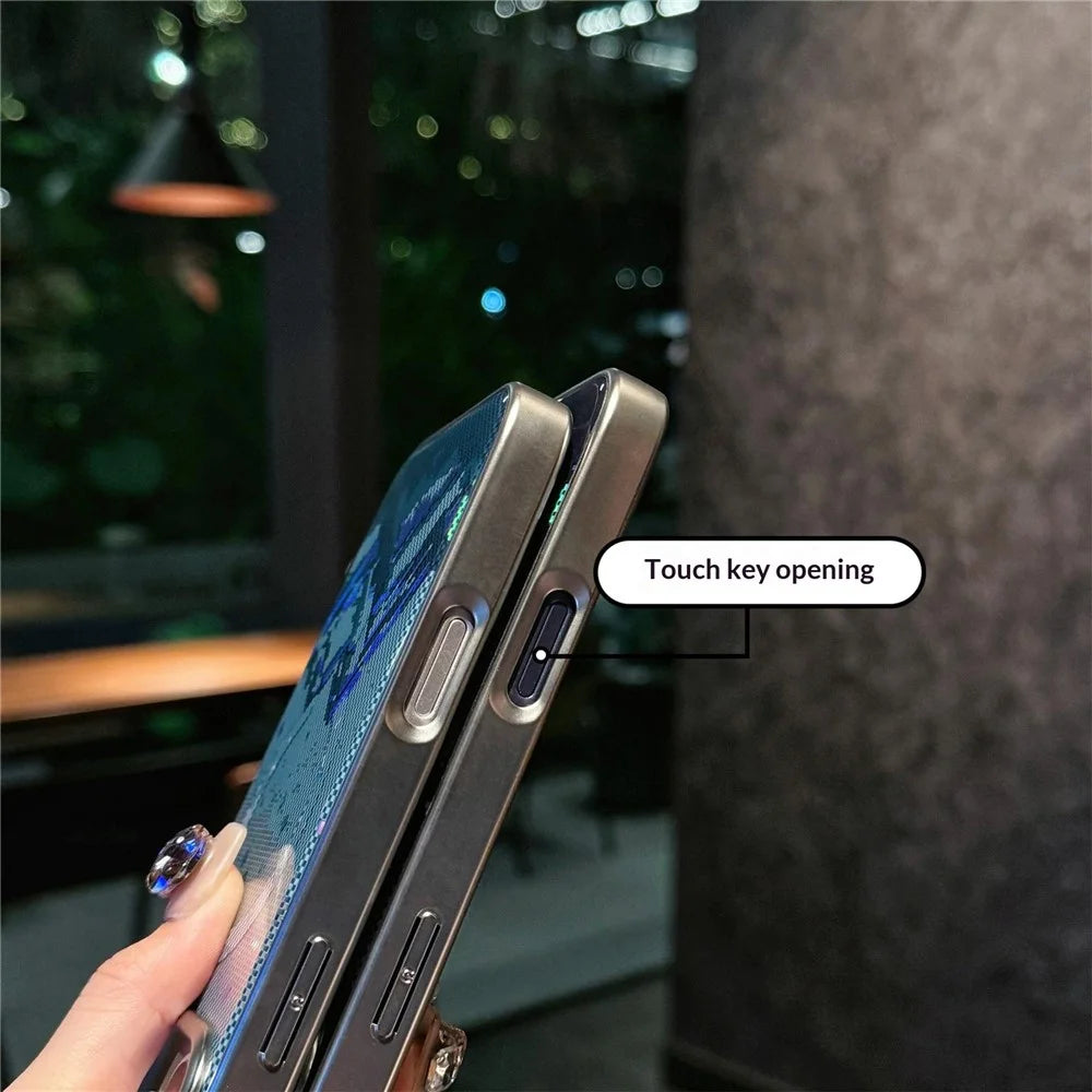 For iPhone 17 Pro Case Compatible with MagSafe Starry Mountain Series Pixel Style Gradient Design TPU + PC Phone Cover - Navy Blue - 7