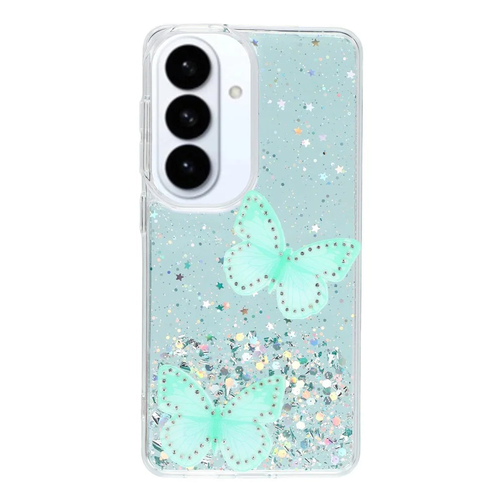 For Samsung Galaxy S26+ Case Epoxy PVC Butterfly TPU Aesthetics Phone Cover - Green - 1