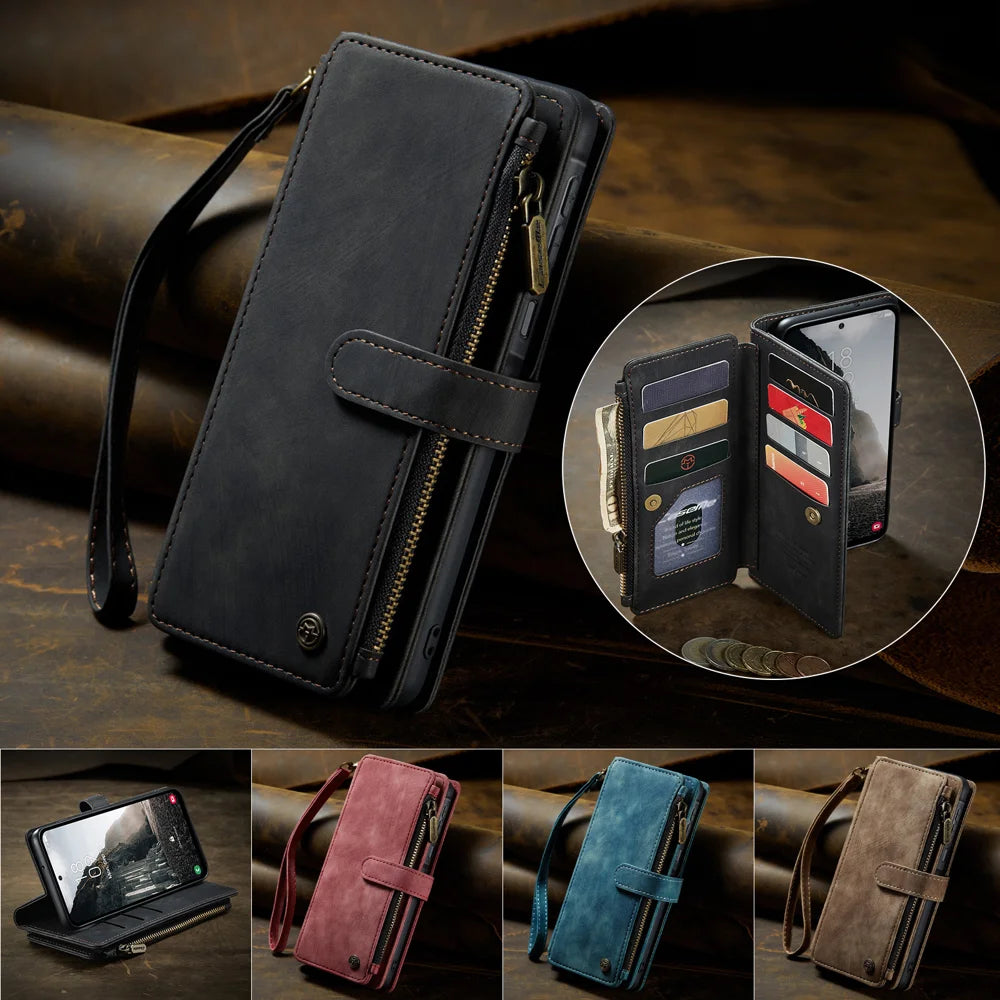 CASEME For Samsung Galaxy A57 5G Phone Cases with Strap  C30 Zipper Multiple Card Holder PU Leather Cover - Black - 4