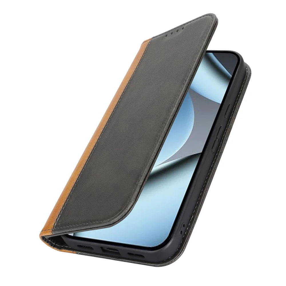 Phone Case For Google Pixel 10  /  10 Pro Calf Texture 3 Card Slots Color Splicing Leather Phone Cover - Black+Yellow - 4