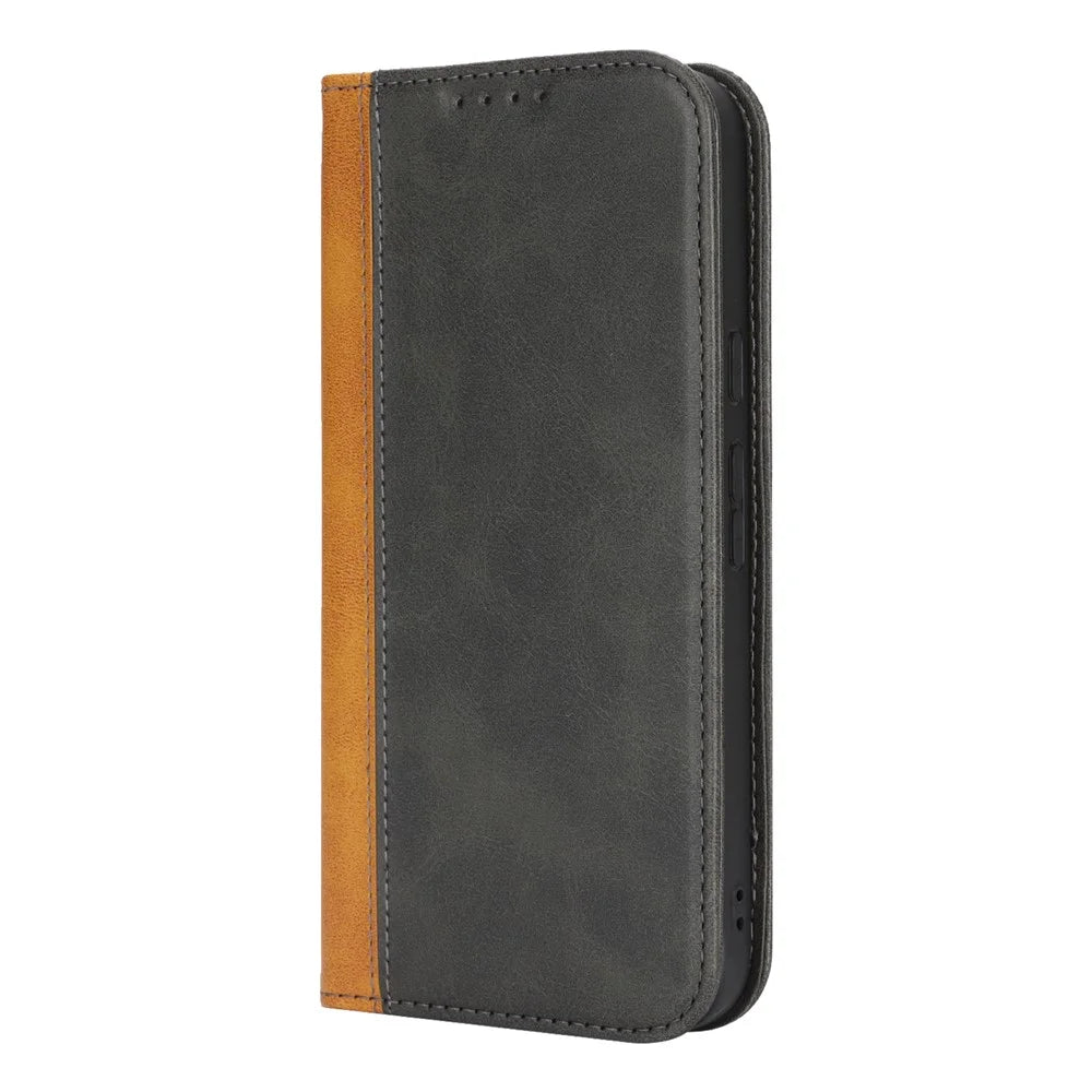 Phone Case For Google Pixel 10  /  10 Pro Calf Texture 3 Card Slots Color Splicing Leather Phone Cover - Black+Yellow - 7
