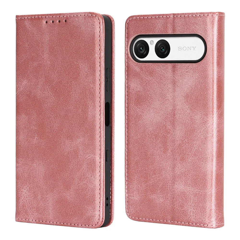 For Sony Xperia 10 VII Case PU Leather Calf Textured Magnetic Closing Smart Phone Cover - Rose Gold - 1