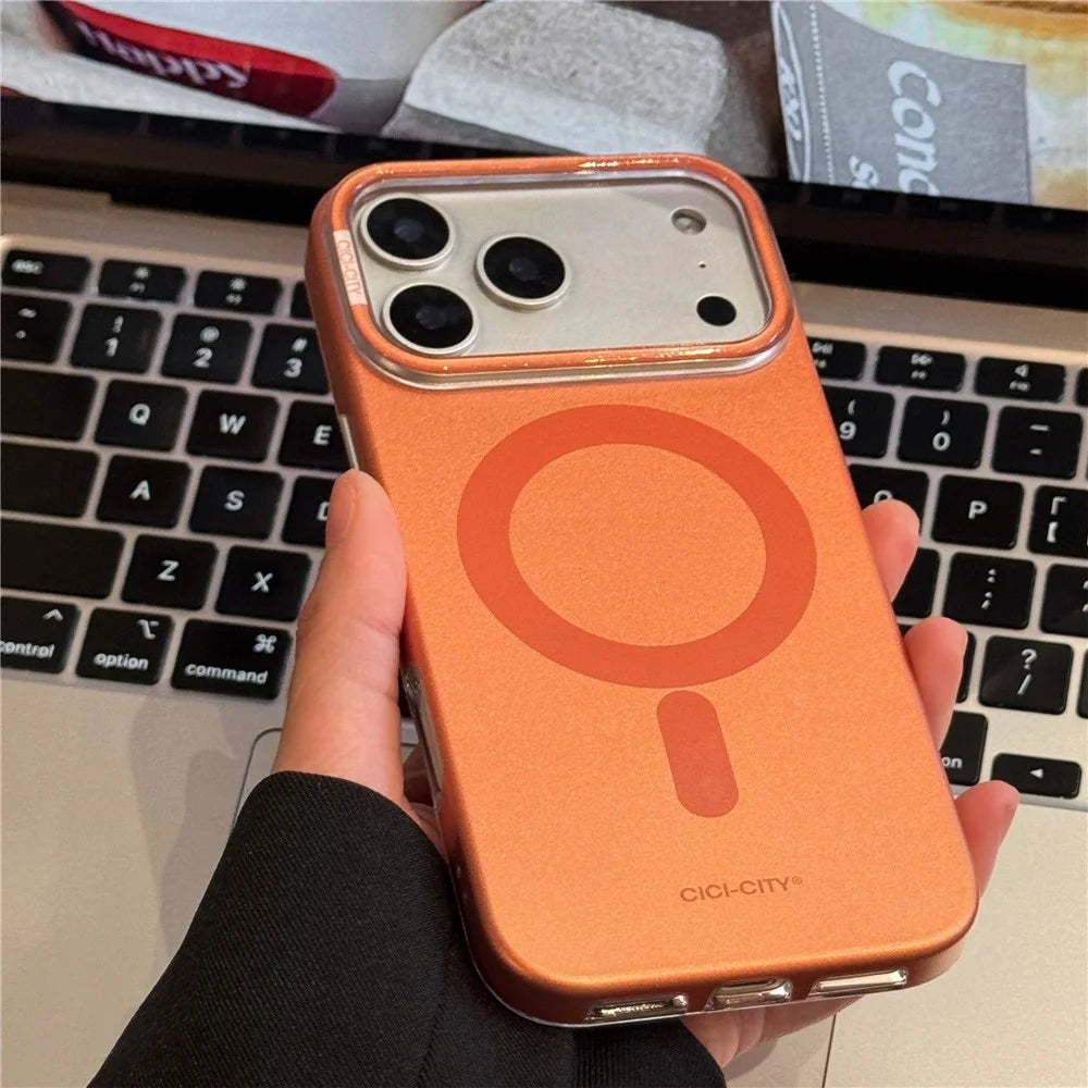 CICI-CITY For iPhone 17 Pro Magnetic Phone Case with Detachable Metal Camera Frame PC Hard Cover - Orange - 2