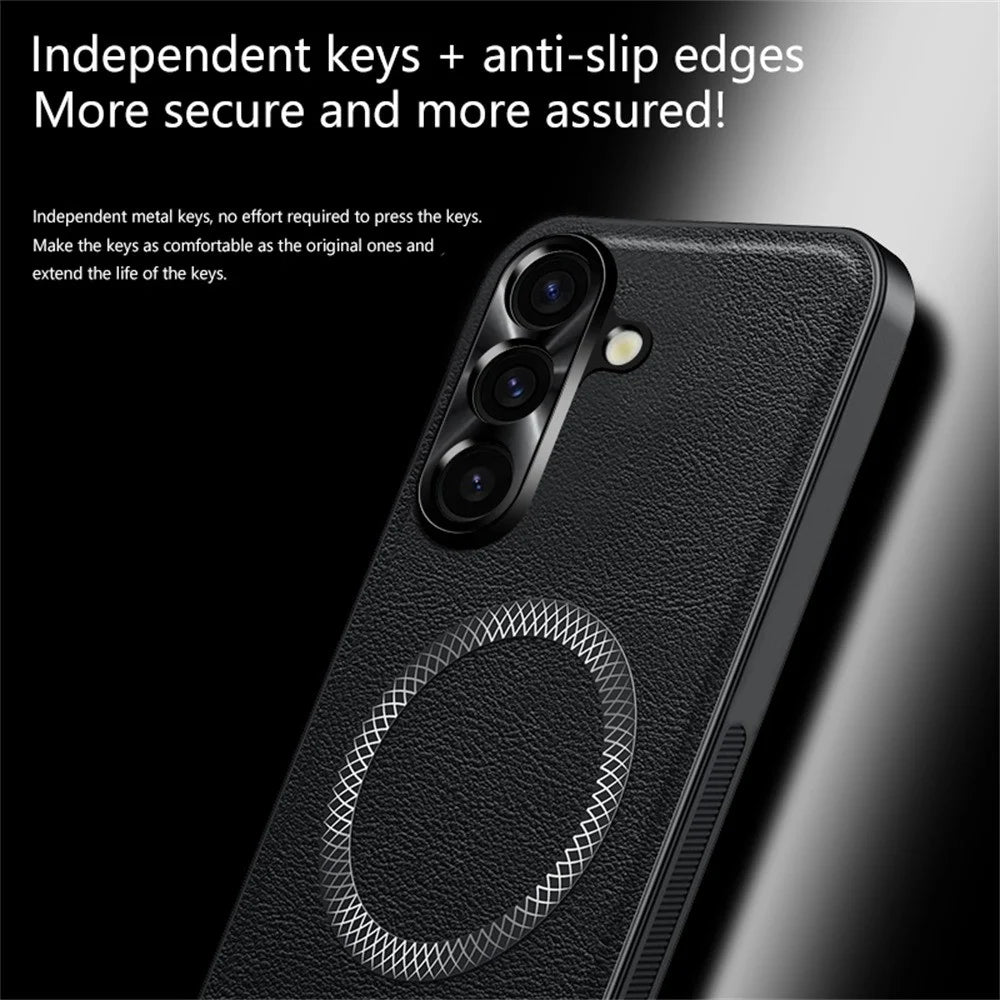 For Samsung Galaxy A37 5G Case PU TPU PC Phone Back Cover with Metal Lens Frame - Black - 6