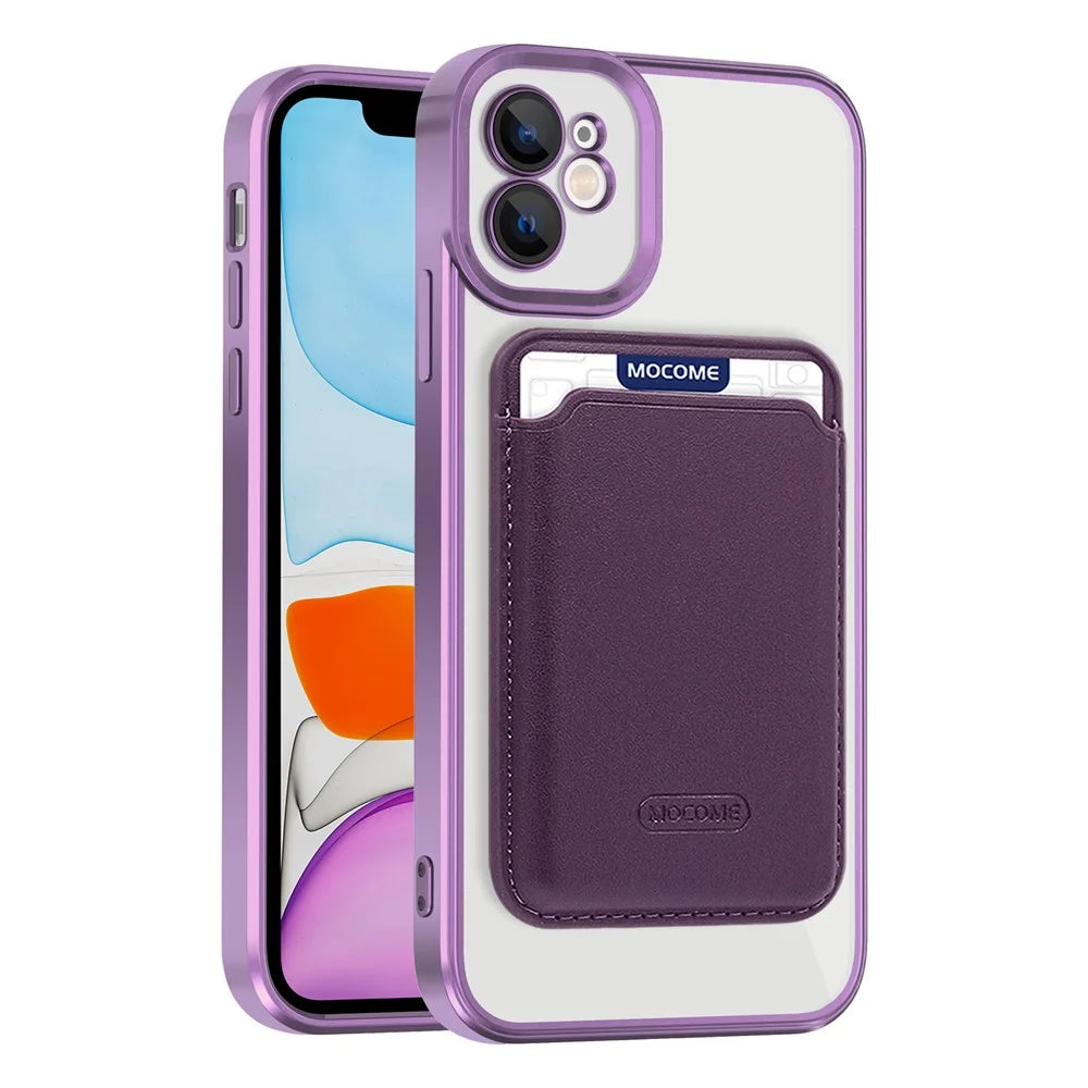 For iPhone 11 Magnetic Phone Case TPU + PC Mobile Cover with Card Bag - Purple - 1