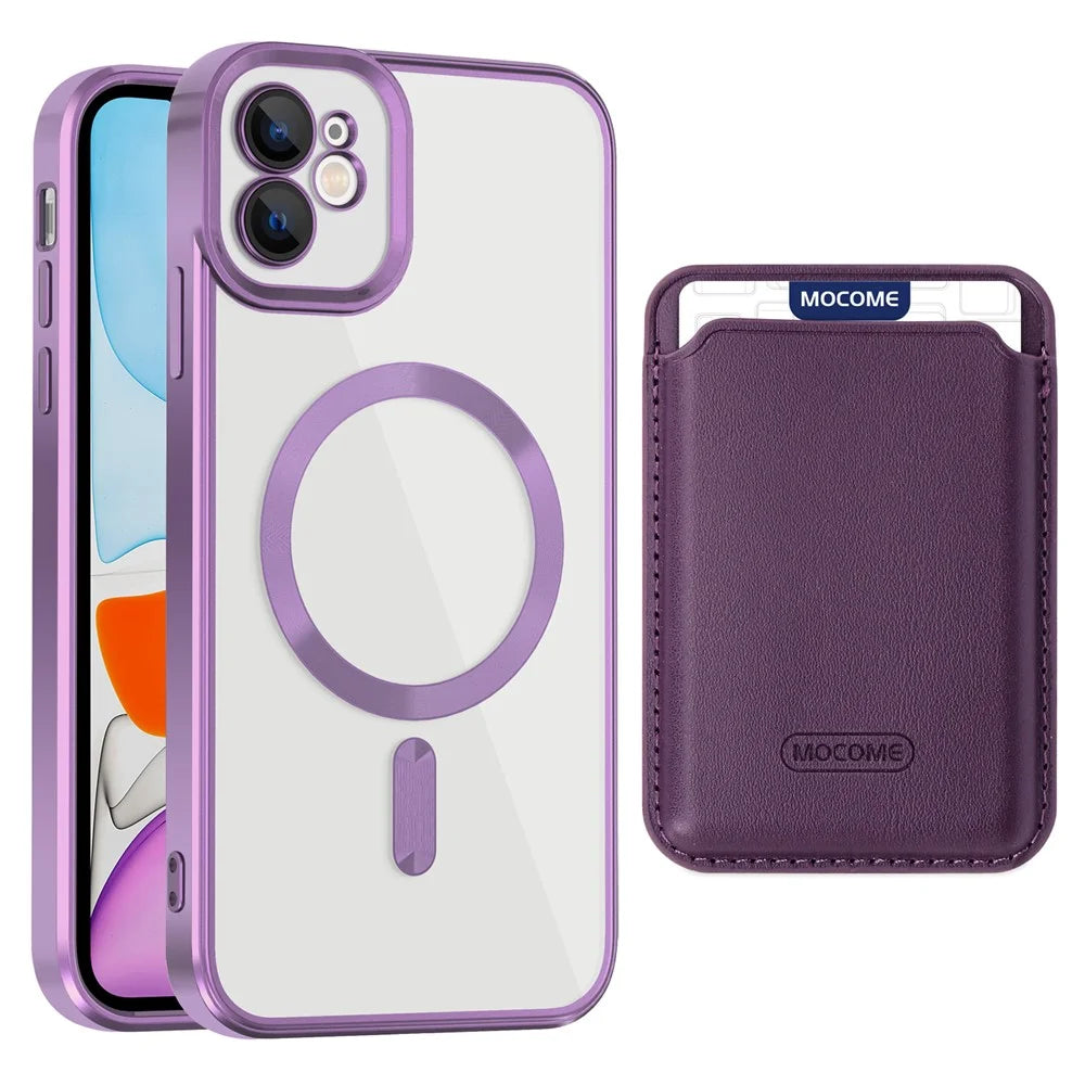 For iPhone 11 Magnetic Phone Case TPU + PC Mobile Cover with Card Bag - Purple - 2
