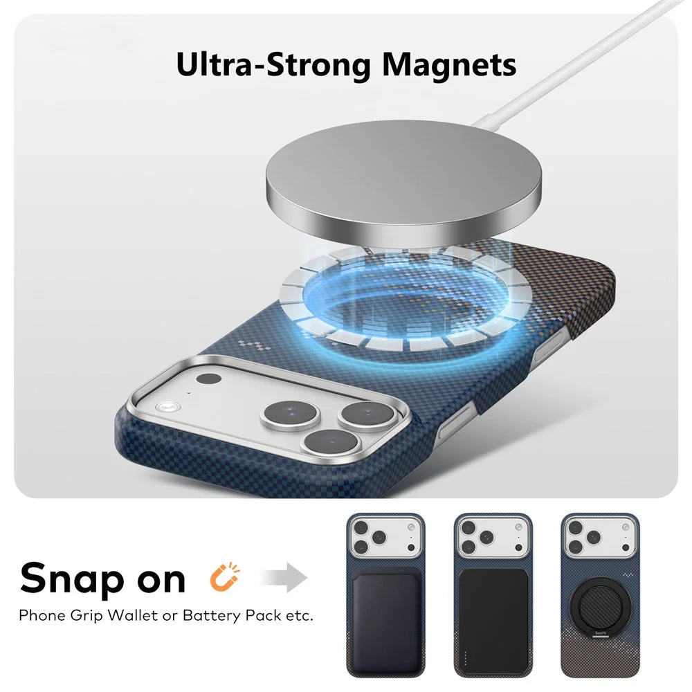 SOOPII For iPhone 17 Pro Max Case Compatible with MagSafe Seagull Sea Pattern Aramid Fiber Carbon Fiber Phone Cover - Dark Blue - 2