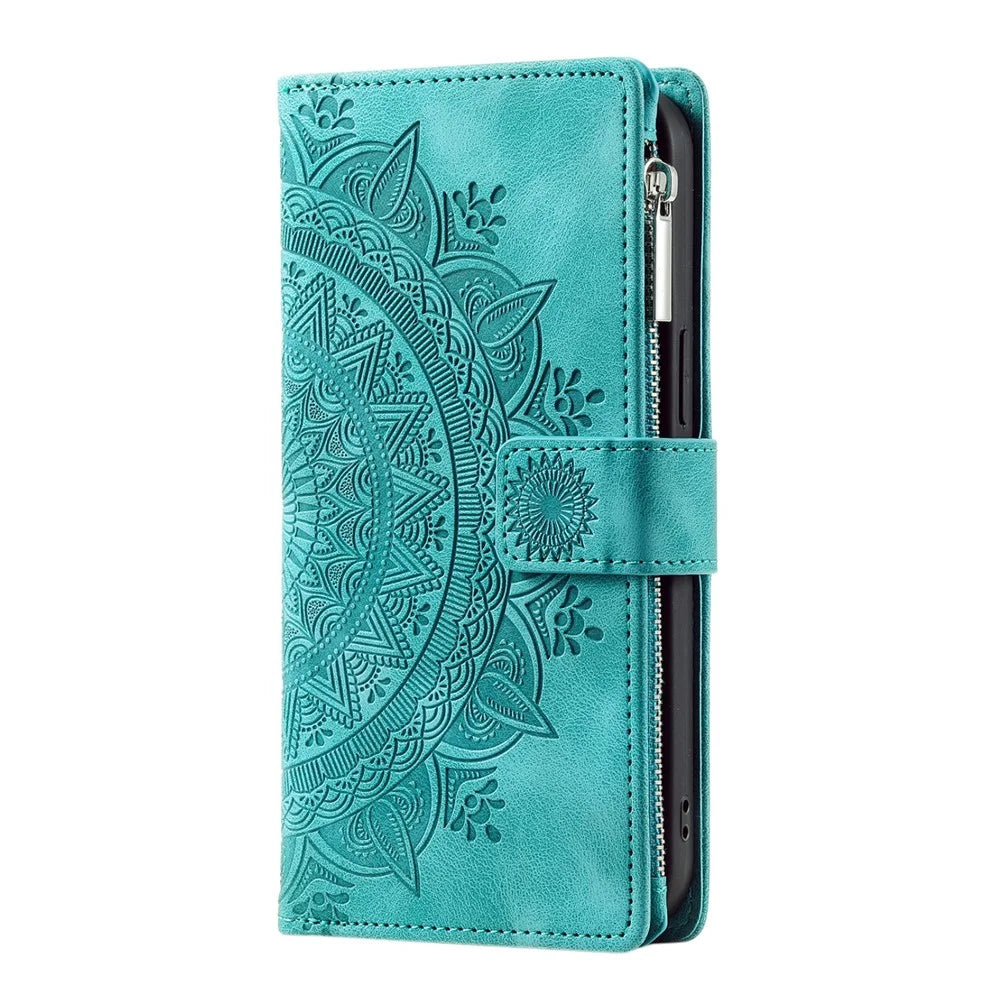 For Samsung Galaxy A03 (166.5mm) Case Mandala Flower Imprint PU Leather Case Multi Card Slot Cover with Strap - Green - 7