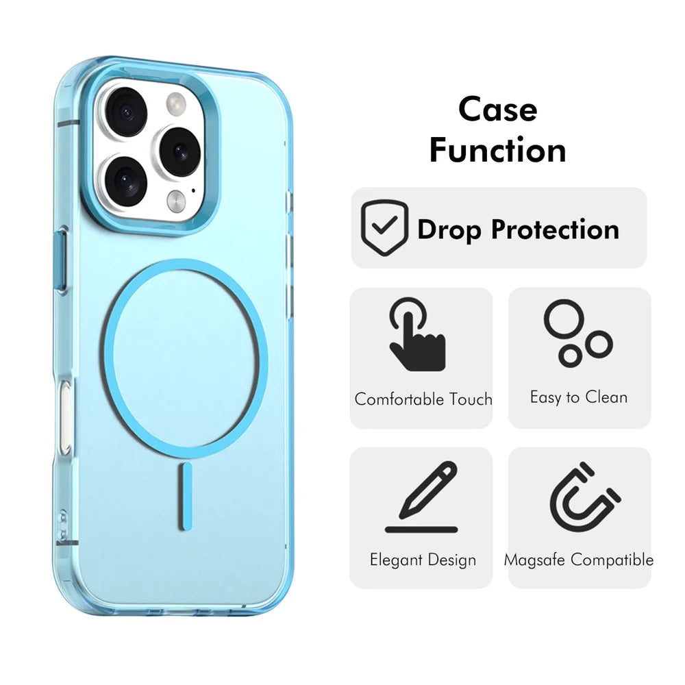 ENKAY HAT PRINCE For iPhone 14 Pro Case with 9H Tempered Glass PC Magnetic Phone Cover + Aluminium Alloy Camera Lens Protector Compatible with MagSafe - Blue - 2