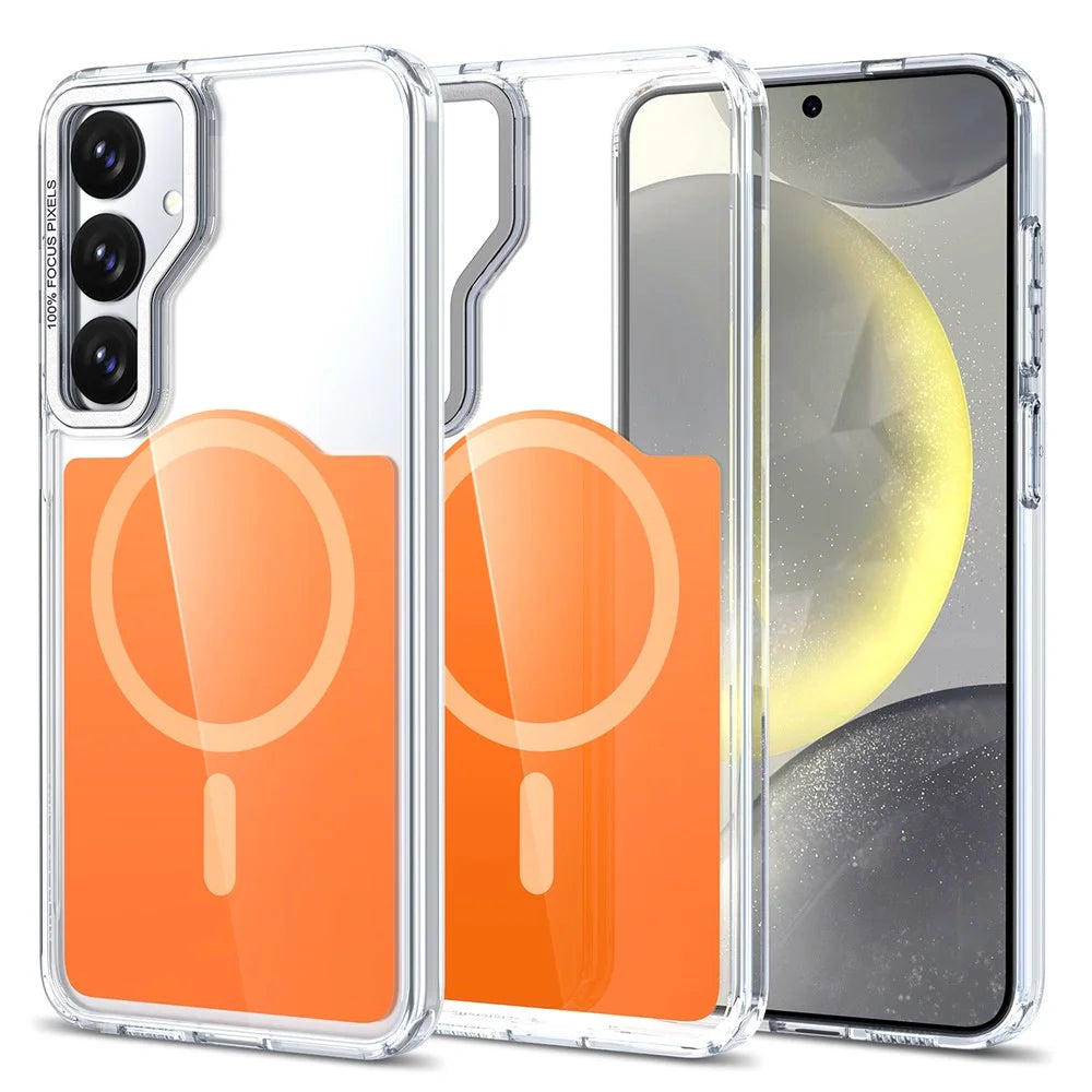 For Samsung Galaxy S25+ Magnetic Case TPU Acrylic Phone Back Cover - Orange - 1