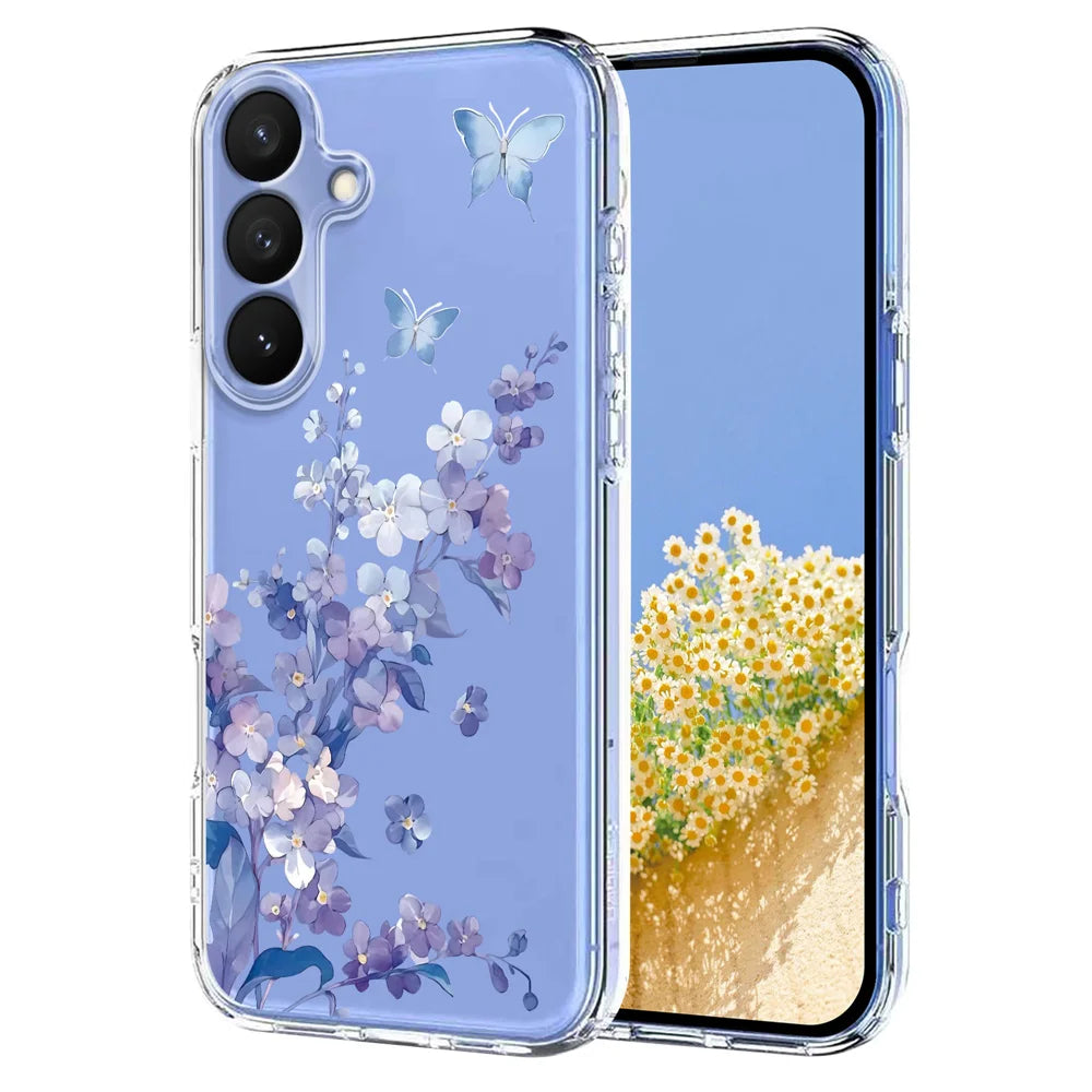 For Samsung Galaxy S26+ Case Butterfly Floral Pattern Printing TPU Phone Back Cover - Violets - 1