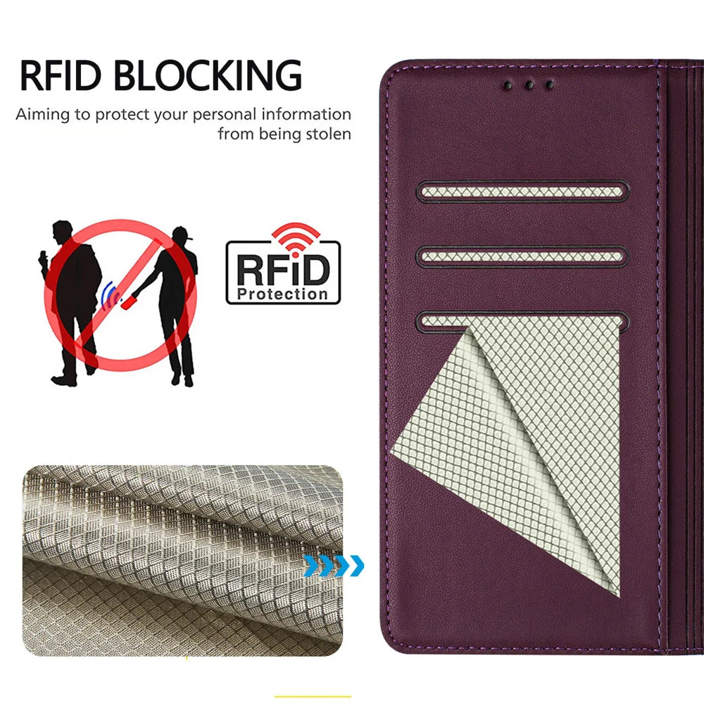 For Samsung Galaxy A37 5G / A36 5G / A56 5G Case Imprinted Honeycomb RFID Blocking Leather Phone Cover with Strap - Dark Purple - 5