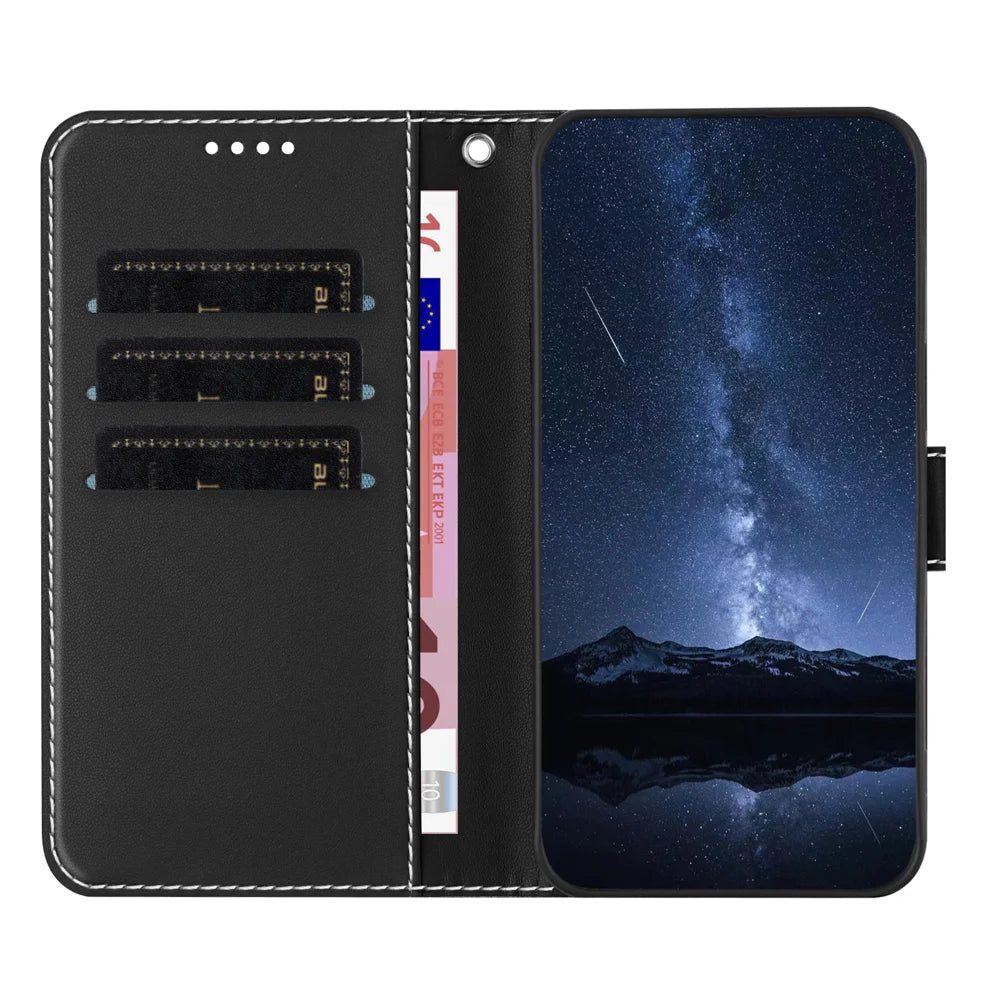 For Samsung Galaxy S26+ Phone Cases Wallet Stand Color Splicing Leather Cover with Magnetic Clasp - Black - 6