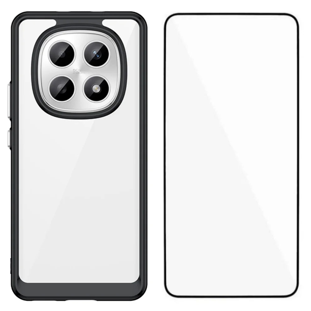 WANLONFENG For Xiaomi Redmi Note 15 Pro 4G (Global) Phone Case  XC Series TPU Acrylic Cover with Tempered Glass (Big Lens Hole) - Black - 1