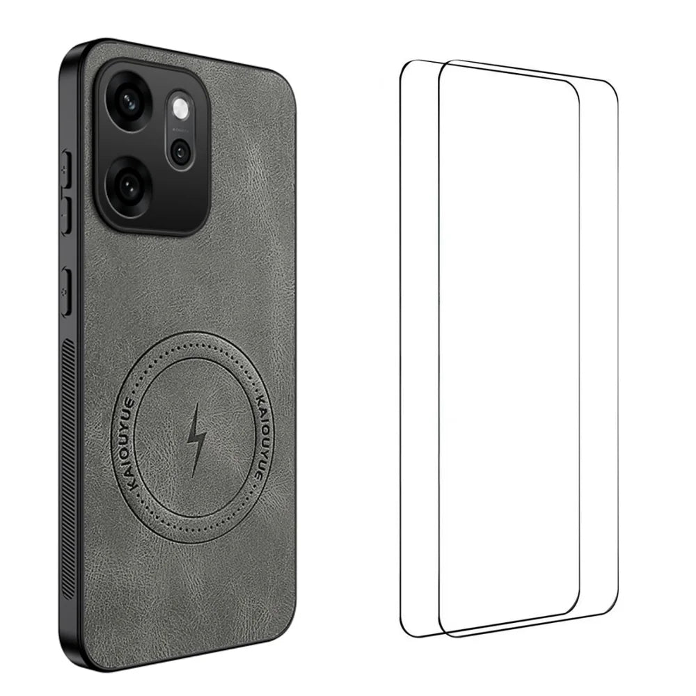 WANLONFENG For Oppo Reno15 5G (China) / Oppo Reno15 Pro 5G (Global) Magnetic Case  SD Series Nappa Texture PC TPU Phone Cover with 2Pcs Screen Film - Grey - 1