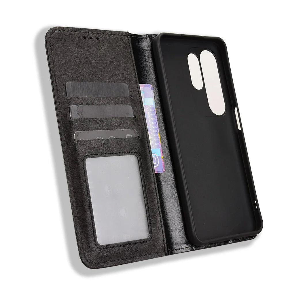 For Doogee Note 56X Leather Case Wallet Stand Retro Texture Phone Cover - Black - 5