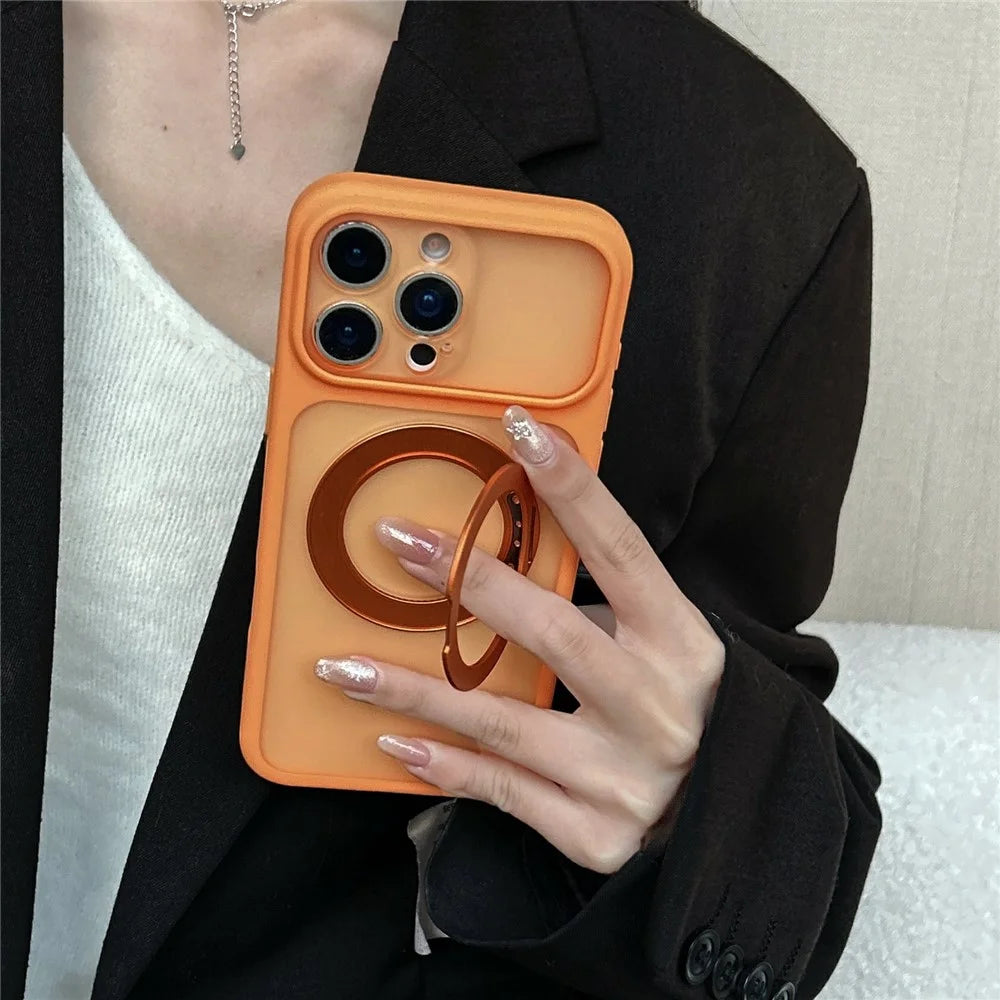 For iPhone 17 Pro Magnetic Case Rotating Kickstand TPU + PC Protective Phone Cover Compatible with MagSafe - Orange - 3
