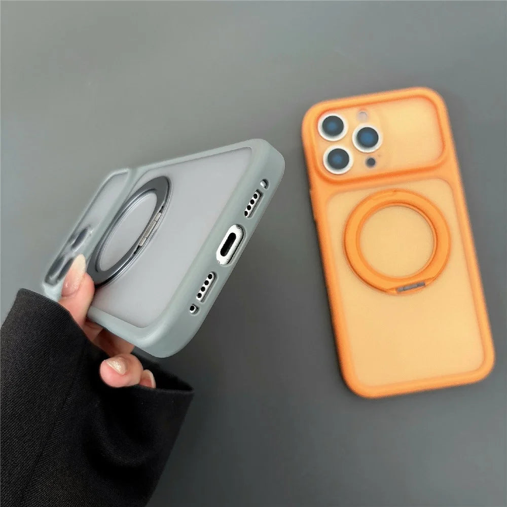 For iPhone 17 Pro Magnetic Case Rotating Kickstand TPU + PC Protective Phone Cover Compatible with MagSafe - Orange - 6