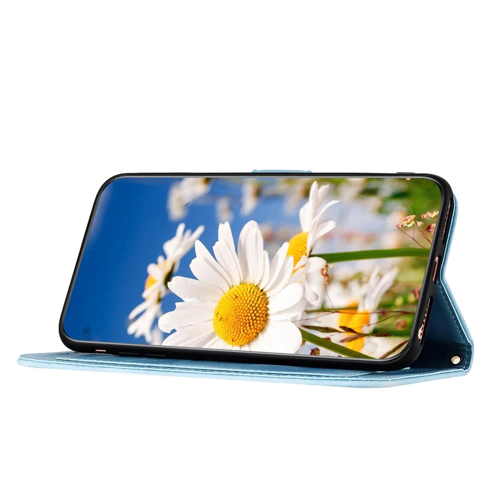 For Google Pixel 10 Pro XL Case PU Leather Floral Phone Cover with Card Slots - Baby Blue - 3