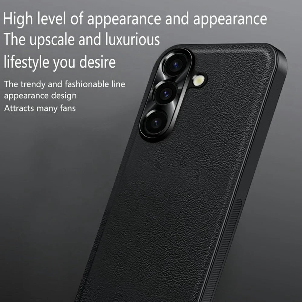 For Samsung Galaxy A37 5G Case PU + TPU + PC Phone Back Cover with Metal Lens Frame - Black - 4