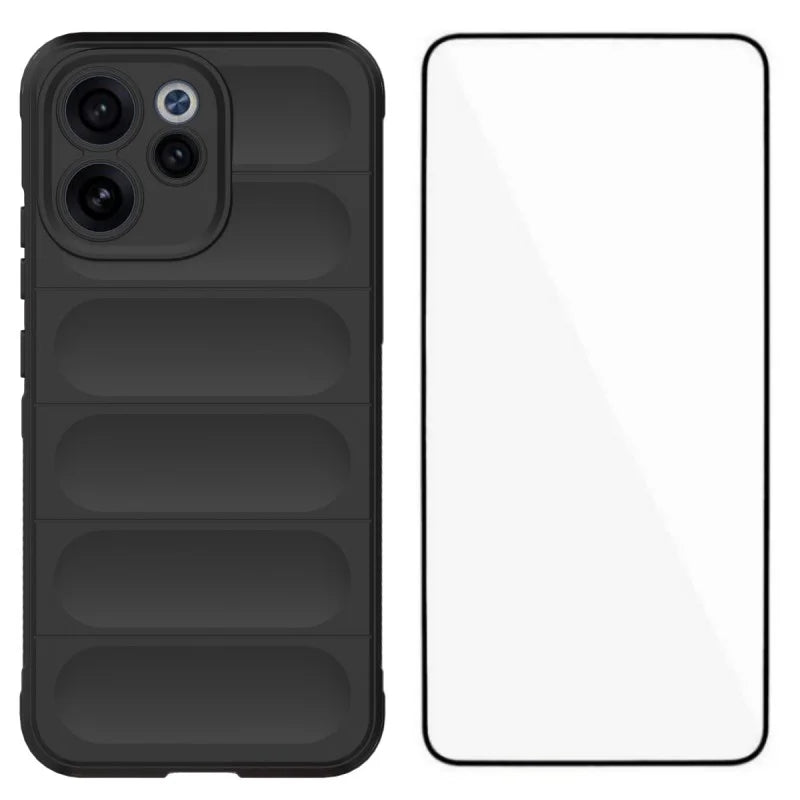 WANLONFENG For Oppo Reno15 F 5G TPU Case  HD Series Anti Slip Phone Cover with Tempered Glass - Black - 1
