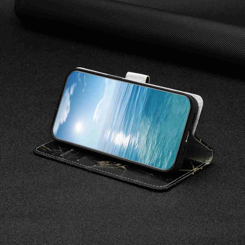 For Samsung Galaxy S26 Stand Case Marble Painted Folio Flip Leather Wallet Phone Cover - Black Gold Marble - 5