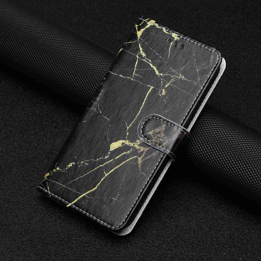 For Samsung Galaxy S26 Stand Case Marble Painted Folio Flip Leather Wallet Phone Cover - Black Gold Marble - 6
