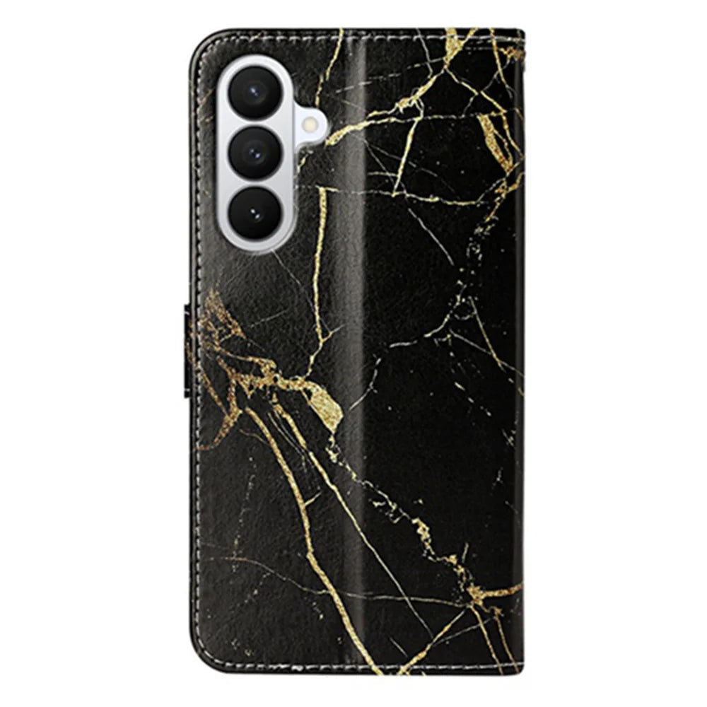 For Samsung Galaxy A37 5G Stand Case Marble Painted Folio Flip Leather Wallet Phone Cover - Black Gold Marble - 2