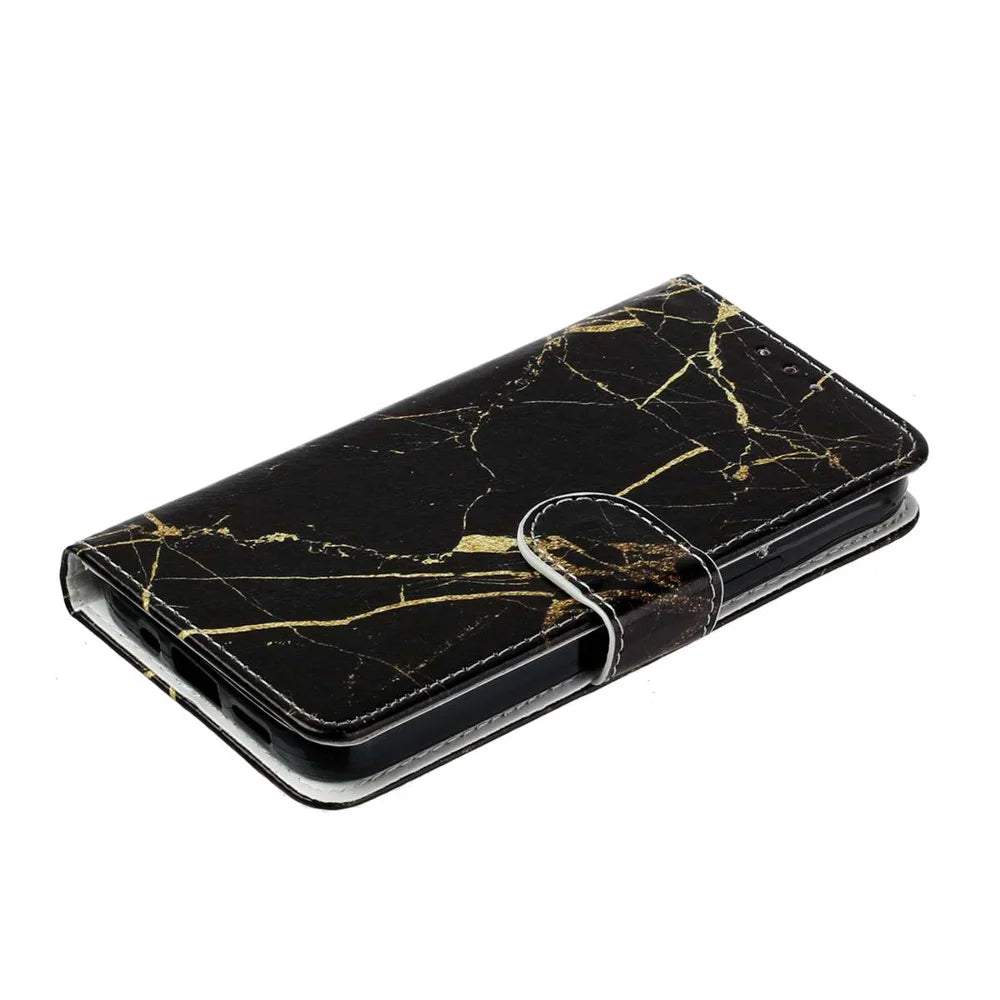 For Samsung Galaxy A37 5G Stand Case Marble Painted Folio Flip Leather Wallet Phone Cover - Black Gold Marble - 4