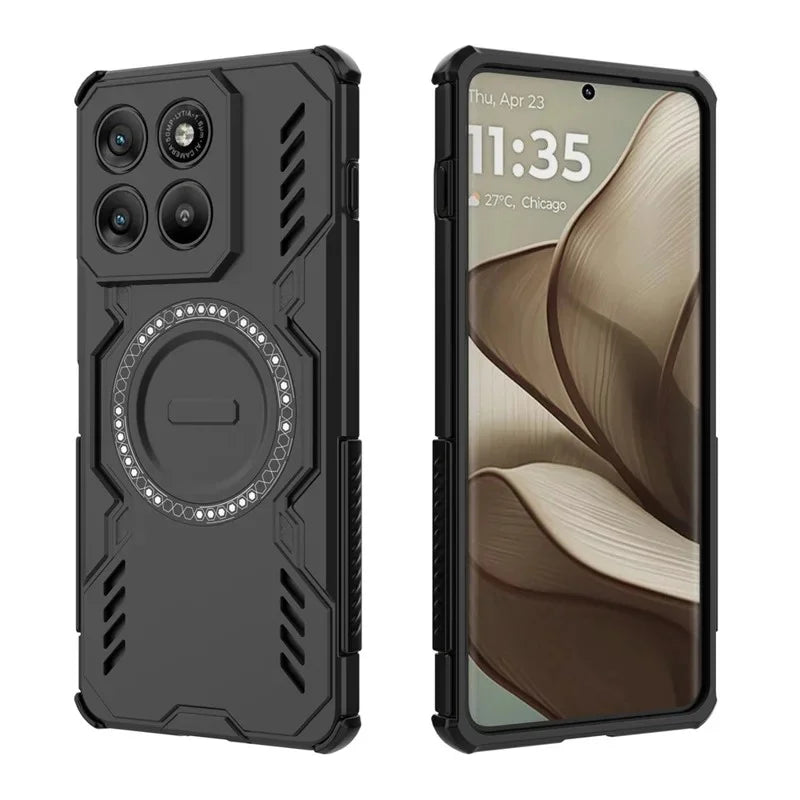 WANLONFENG For Motorola Edge 70 5G Magnetic Case  DJ Series PC TPU Phone Cover with 2Pcs Tempered Glass Film - Black - 4