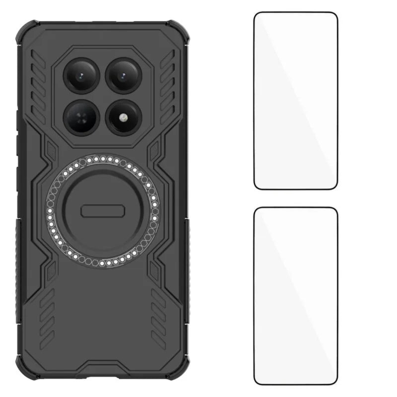 WANLONFENG For Xiaomi Redmi Note 15 Pro 5G (Global) Magnetic Case  DJ Series PC TPU Phone Cover with 2Pcs Tempered Glass Film - Black - 1
