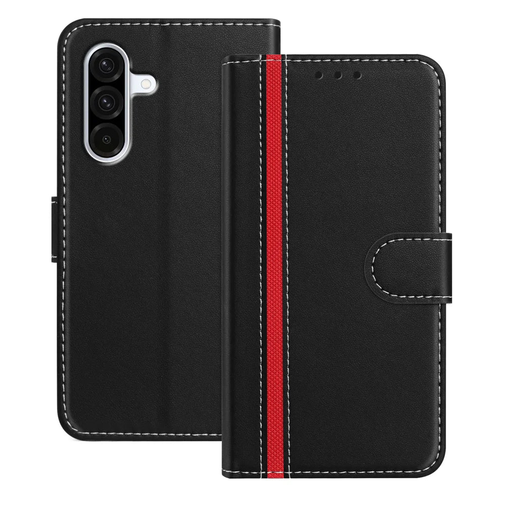 For Samsung Galaxy A57 5G Phone Cases Wallet Stand Color Splicing Leather Cover with Magnetic Clasp - Black - 1