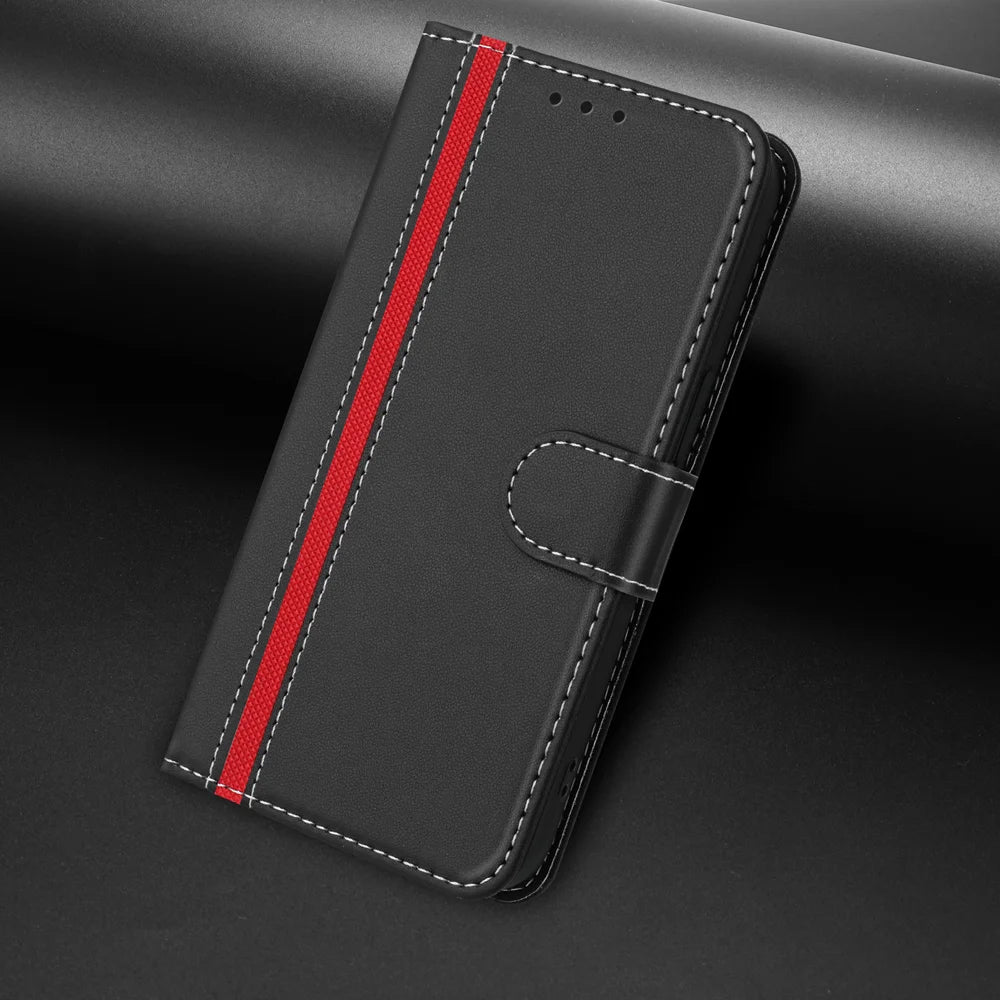 For Samsung Galaxy A57 5G Phone Cases Wallet Stand Color Splicing Leather Cover with Magnetic Clasp - Black - 7