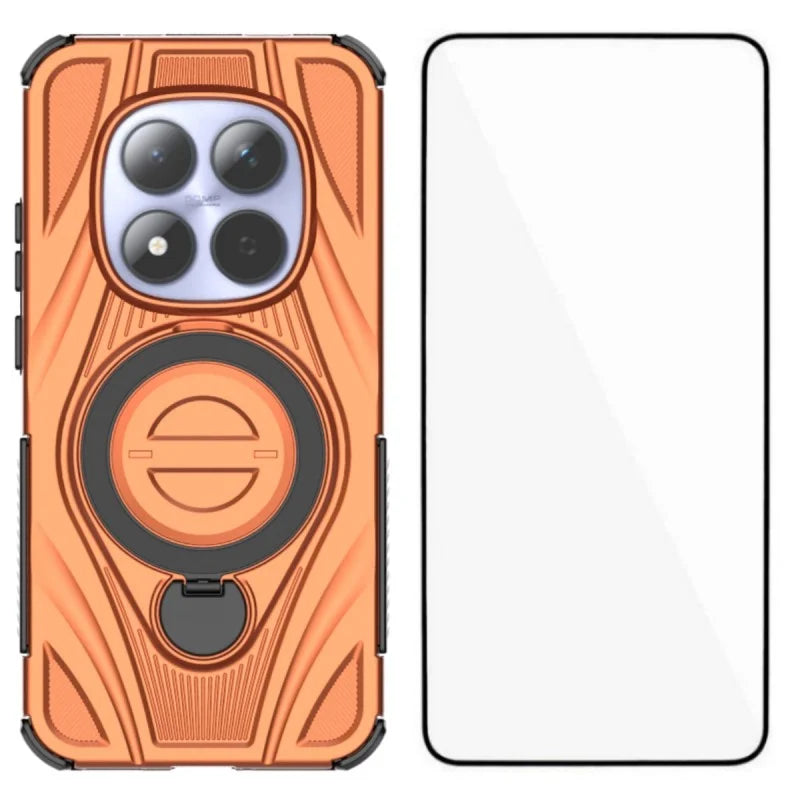 WANLONFENG For Xiaomi Redmi Note 15 Pro 5G (Global)  XH Series Kickstand Case with Screen Film, Drop Proof PC TPU Phone Cover - Orange - 1