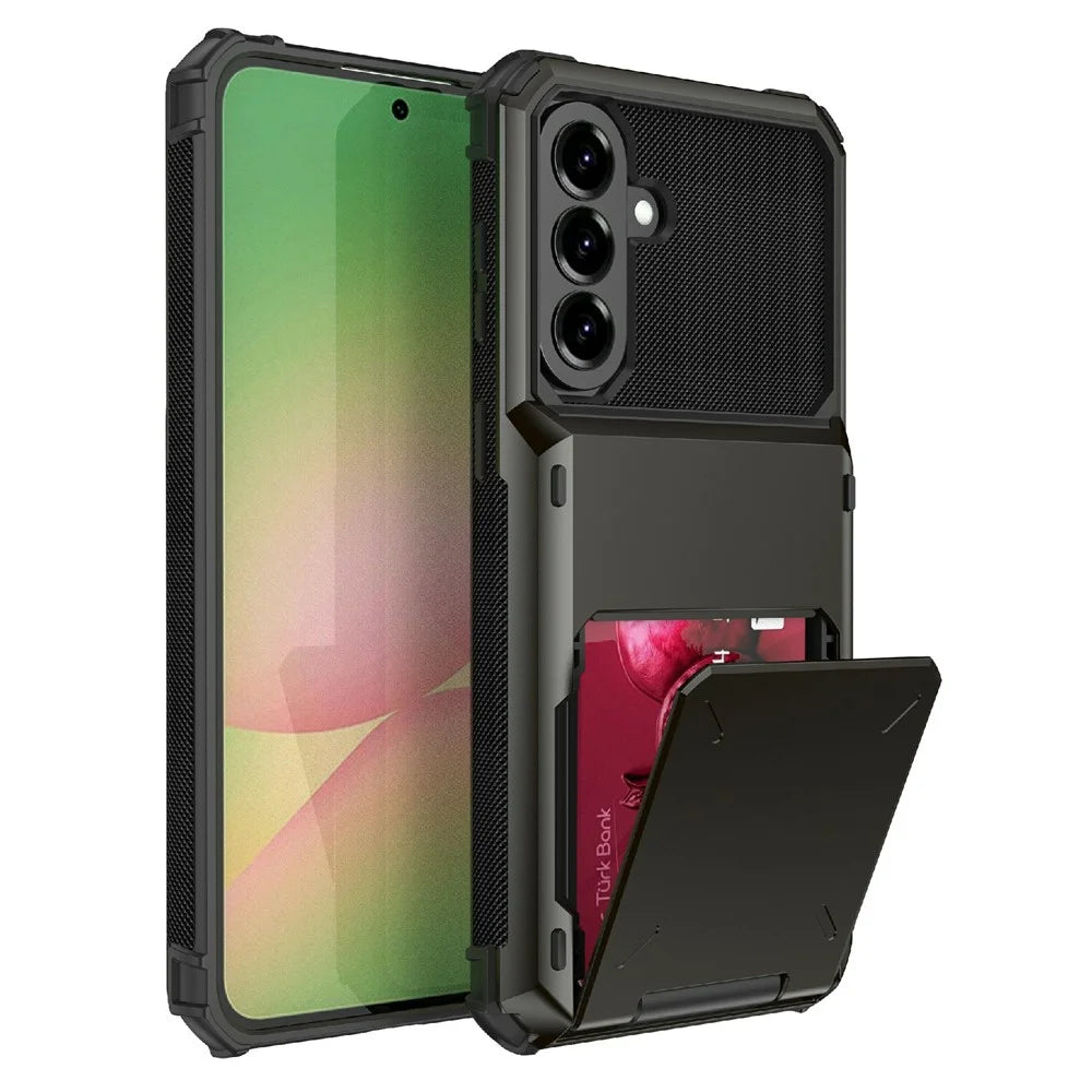 For Samsung Galaxy A57 5G Case PC + TPU Dual Layer Back Phone Cover with Card Holder - Black - 1
