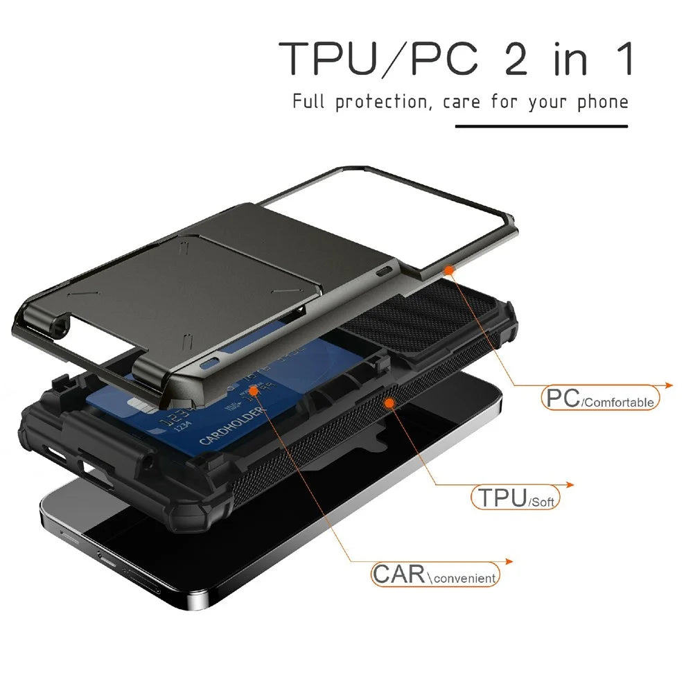 For Samsung Galaxy A57 5G Case PC + TPU Dual Layer Back Phone Cover with Card Holder - Black - 5