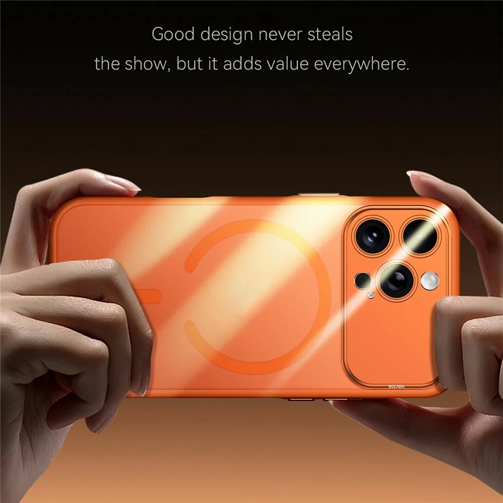 SULADA For iPhone 16 Pro Magnetic Phone Case Transfer to 17 Pro PC TPU Cell Phone Cover - Orange - 2