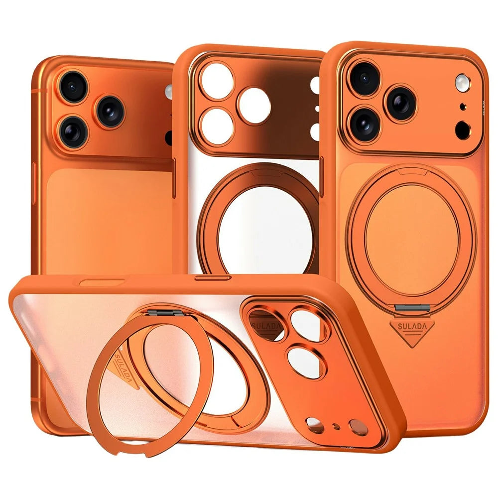 SULADA For iPhone 17 Pro Max Magnetic Phone Case with 360° Rotating Kickstand PC TPU Back Cover - Orange - 1