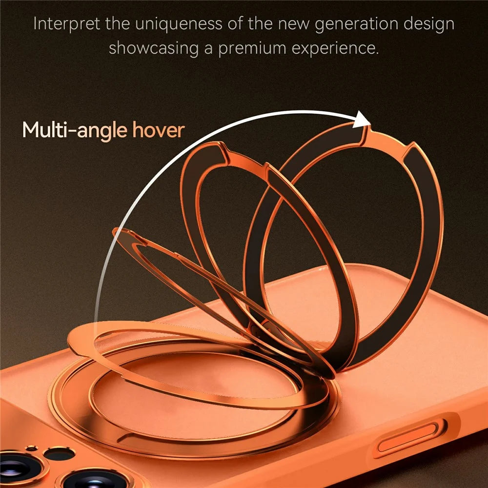 SULADA For iPhone 17 Pro Max Magnetic Phone Case with 360° Rotating Kickstand PC TPU Back Cover - Orange - 2