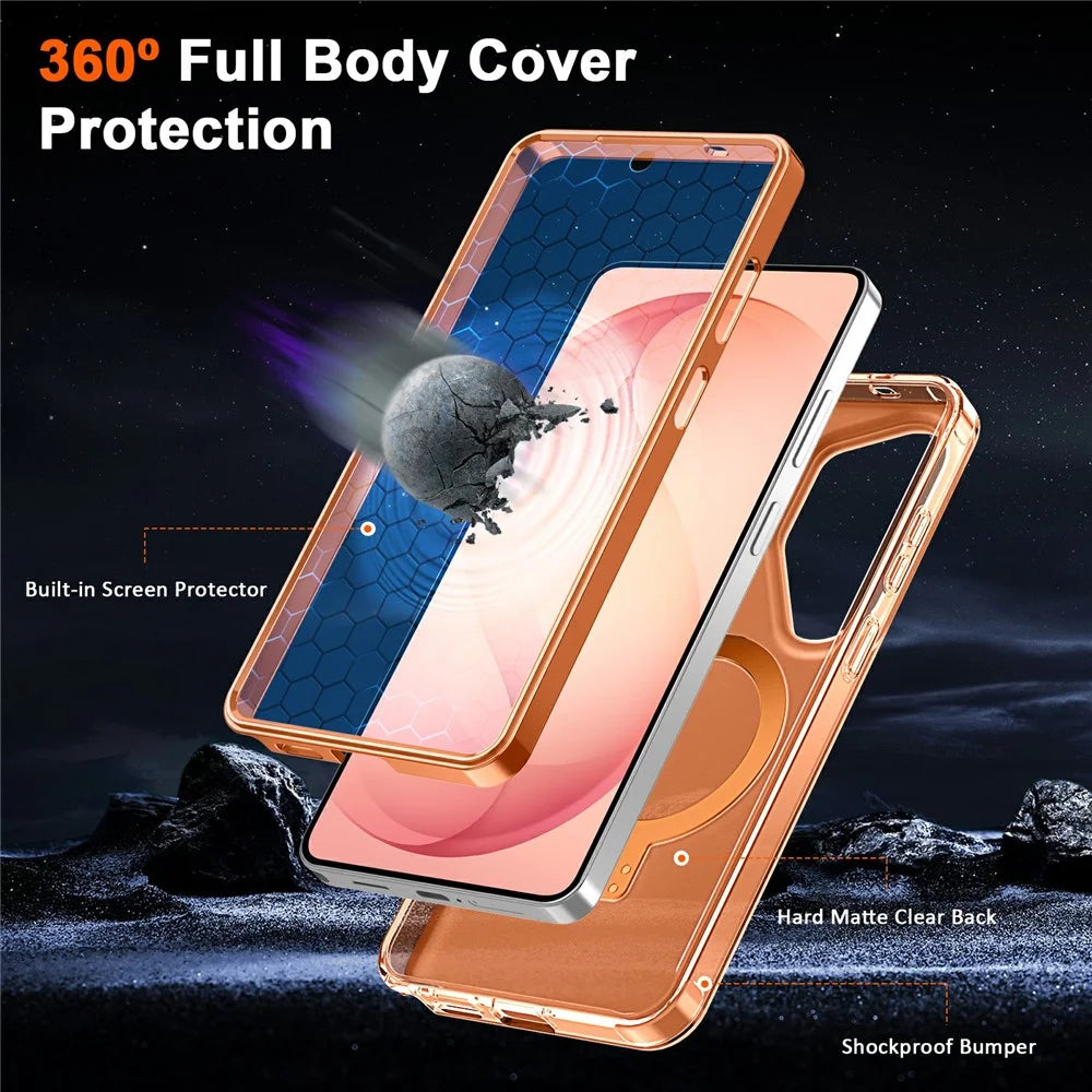 For Samsung Galaxy S26 Ultra Magnetic Case Kickstand Frosted TPU + PC Phone Cover with PET Screen Protector - Orange - 6