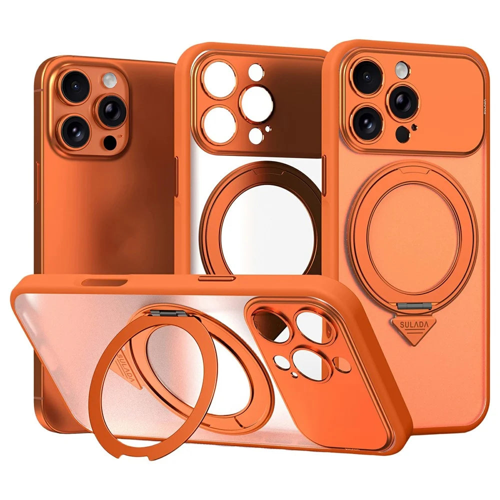SULADA For iPhone 16 Pro Max Magnetic Case with 360° Rotating Kickstand Transfer to 17 Pro Max PC TPU Phone Cover Compatible with MagSafe - Orange - 1