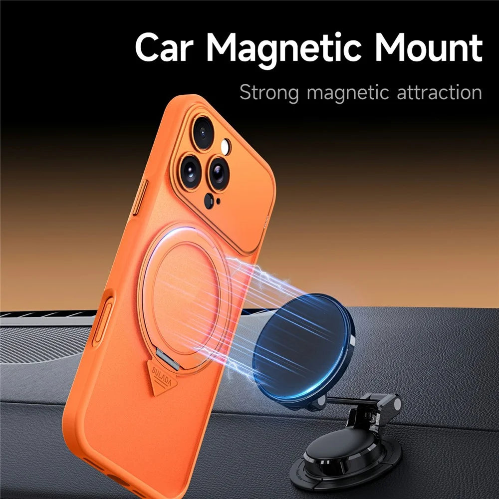 SULADA For iPhone 16 Pro Max Magnetic Case with 360° Rotating Kickstand Transfer to 17 Pro Max PC TPU Phone Cover Compatible with MagSafe - Orange - 2