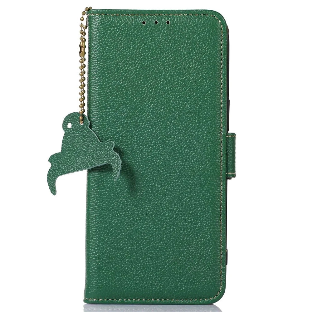 Genuine Leather Case for Samsung Galaxy S23, Full Protection Side Magnetic Closure Phone Case RFID Blocking Wallet Phone Cover with Stand - Green - 6