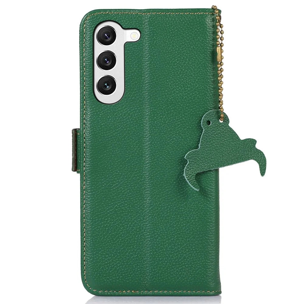 Genuine Leather Case for Samsung Galaxy S23, Full Protection Side Magnetic Closure Phone Case RFID Blocking Wallet Phone Cover with Stand - Green - 7