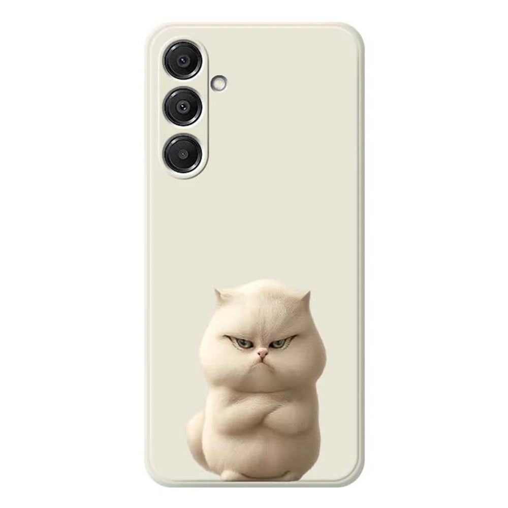 For Samsung Galaxy A37 5G Case Angry Cat Pattern Printing Straight Edge TPU Phone Back Cover - Beige - 1