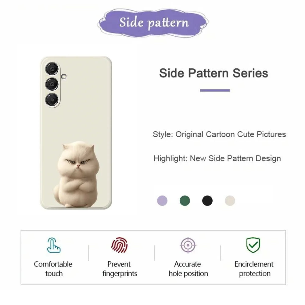 For Samsung Galaxy A57 5G Case Angry Cat Pattern Printing Straight Edge TPU Phone Back Cover - Beige - 2