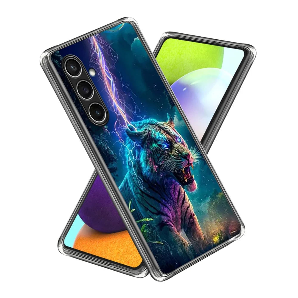 For Samsung Galaxy S26 Case IMD Pattern Printed Shockproof TPU Phone Cover - Lightning Tiger - 1